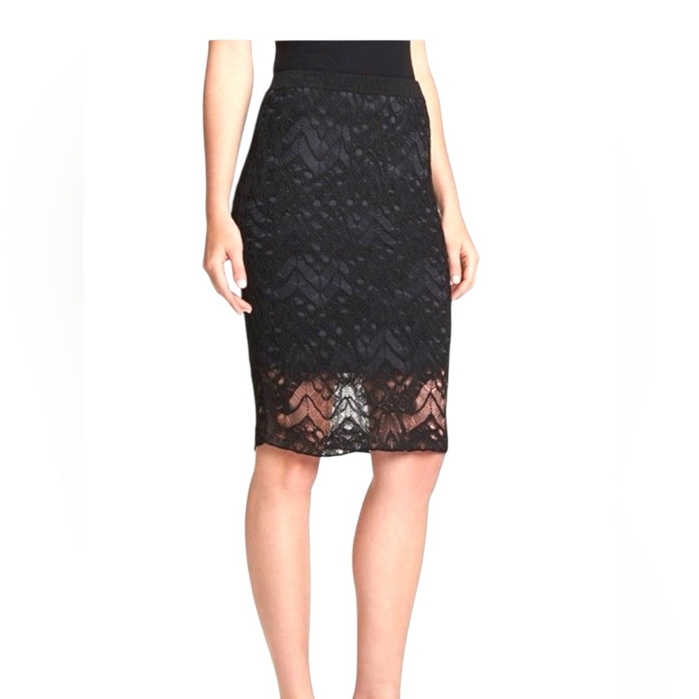 Eileen Fisher Black Lace-Overlay Pencil Skirt